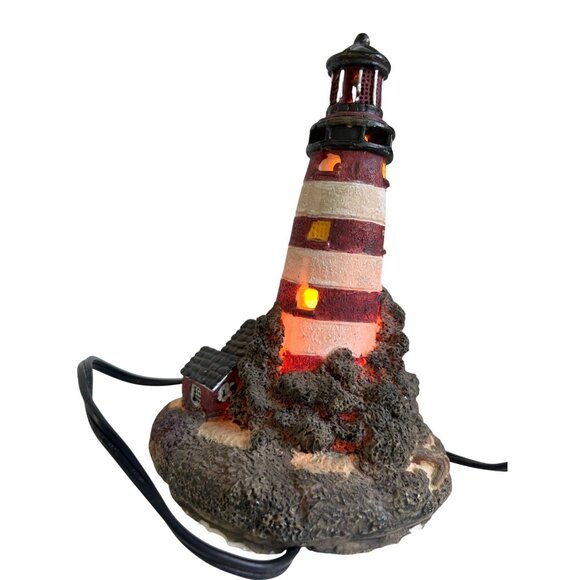 Ceramic Lighthouse Night Light or Luminary  Hand-Painted Nautical Coastal Beach - Picture 5 of 10